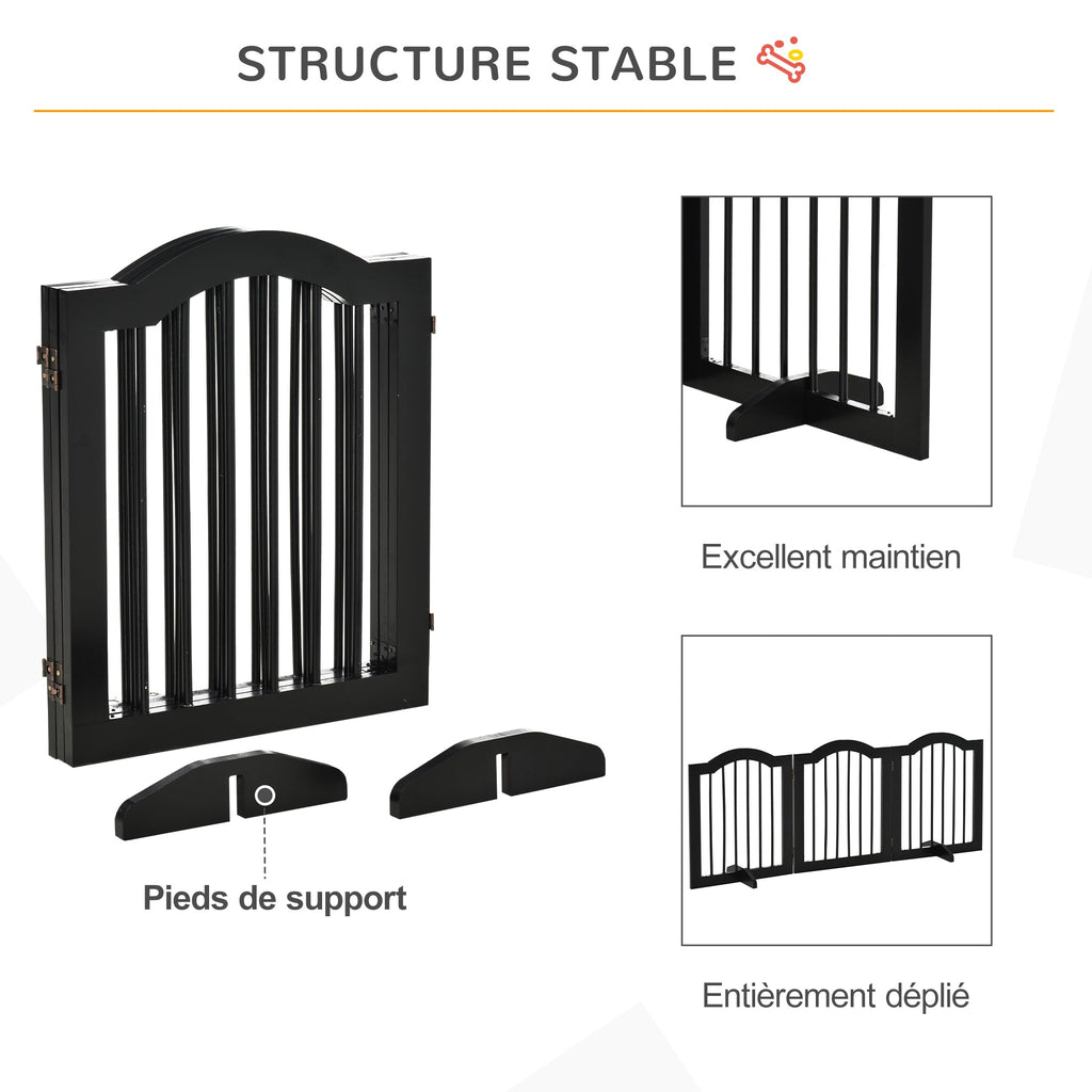 Barrière de sécurité chien barrière modulable pliable pour animaux de compagnie avec pied de support MDF bois massif 154,5 x 61 cm noir - Alma Nova Care