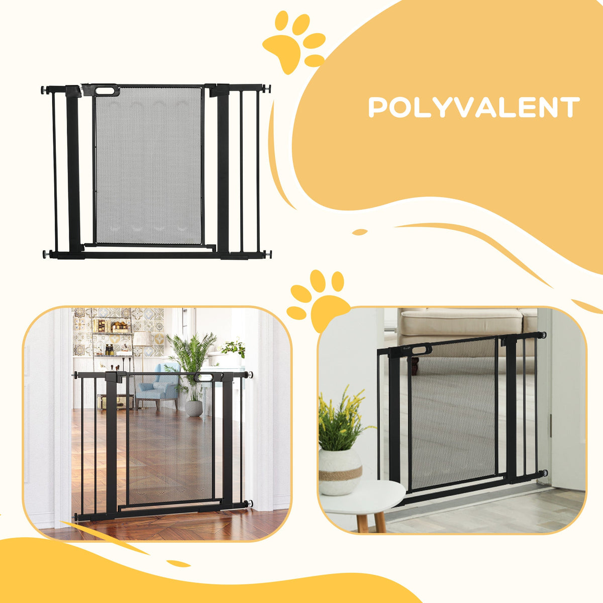 Barrière de sécurité pour animaux domestique avec fermeture automatique double verrouillage largeur 75-103 cm noir - Alma Nova Care