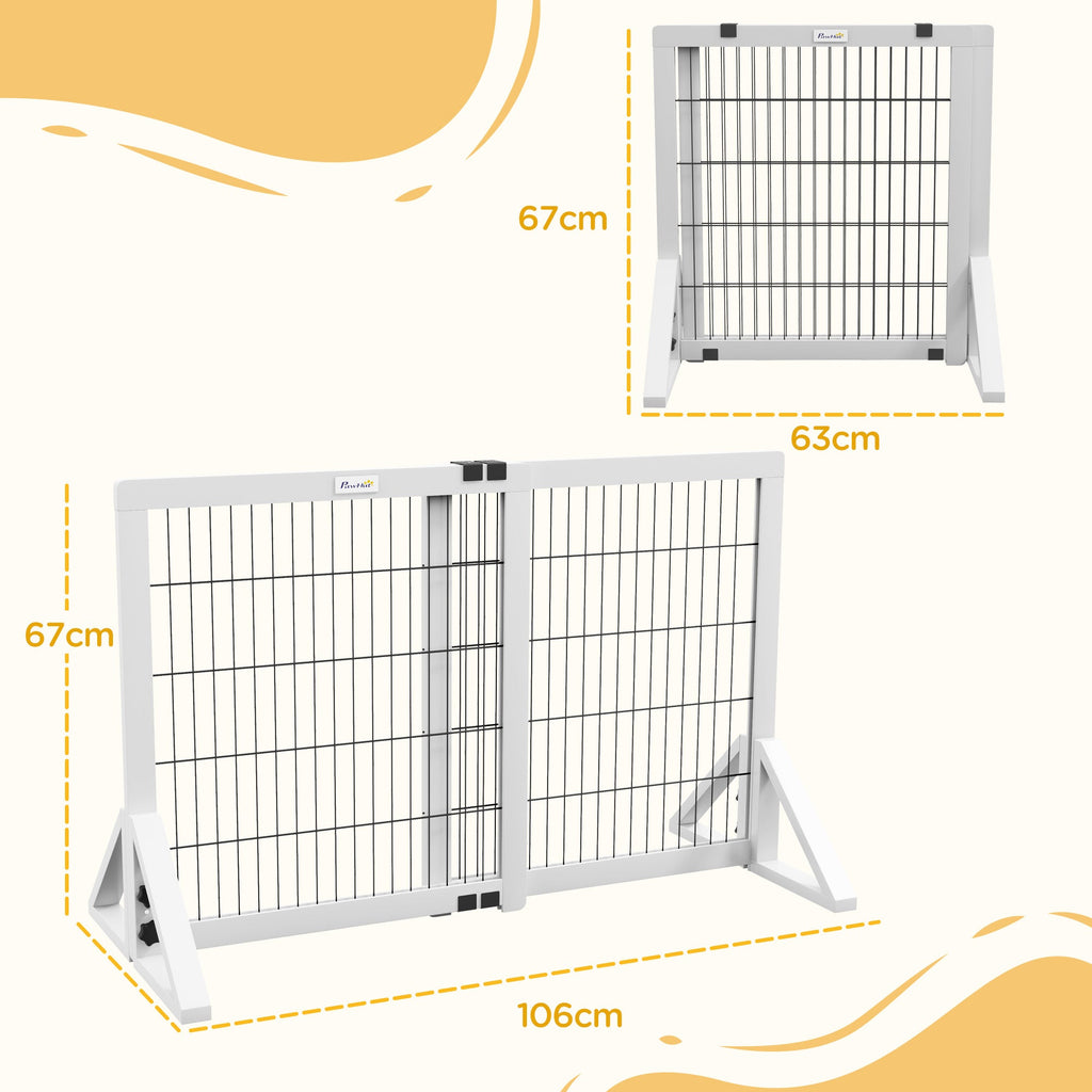 Barrière de sécurité pour chien barrière de protection à 2 panneaux largeur réglable 63-106 cm en bois acier blanc - Alma Nova Care