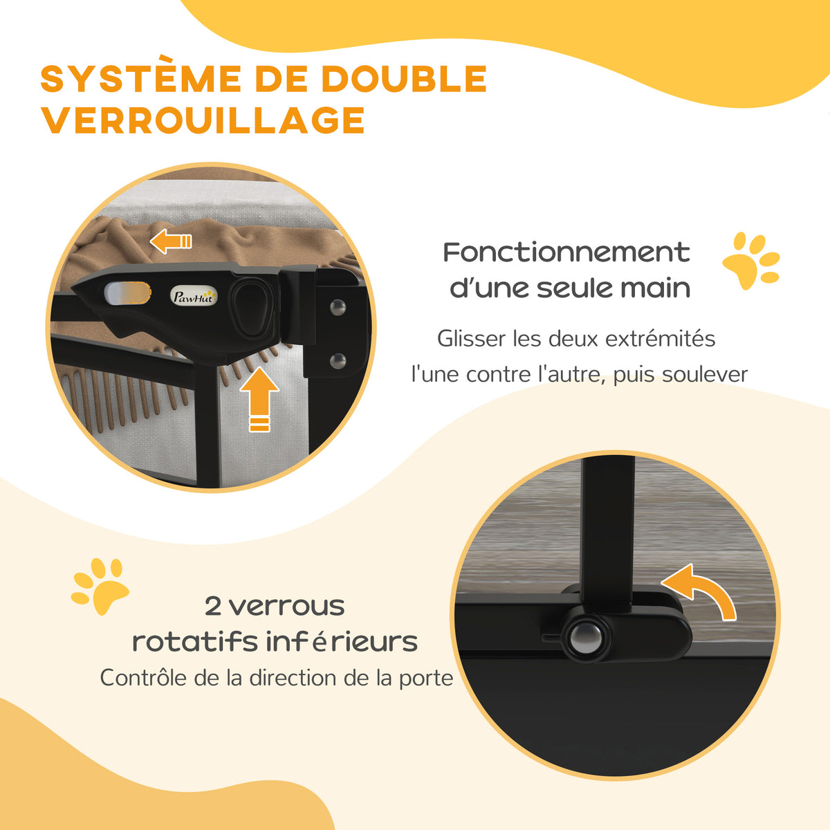 Veiligheidshek voor honden, zelfsluitend, zonder boren, 74 tot 80 cm, zwart staal