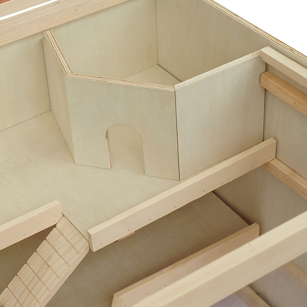 Cage à hamster cage gerbilles 2 niveaux toit ouvrable fenêtres cabane 2 échelle, 115 x 57 x 55 cm, effet bois naturel - Alma Nova Care