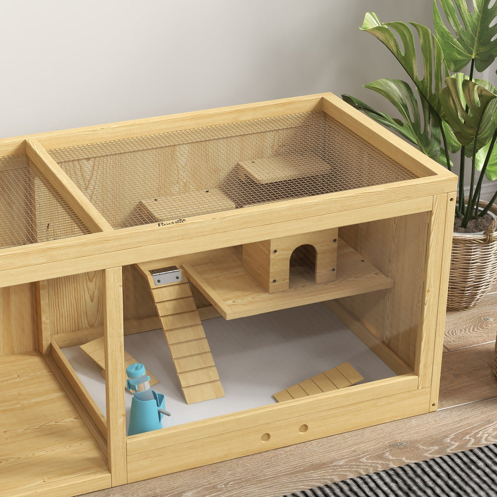 Cage Hamster Habitat pour Rongeurs Souris Plusieurs Niveaux Plateformes Échelle Balançoires 100 x 50 x 50 cm Naturel - Alma Nova Care