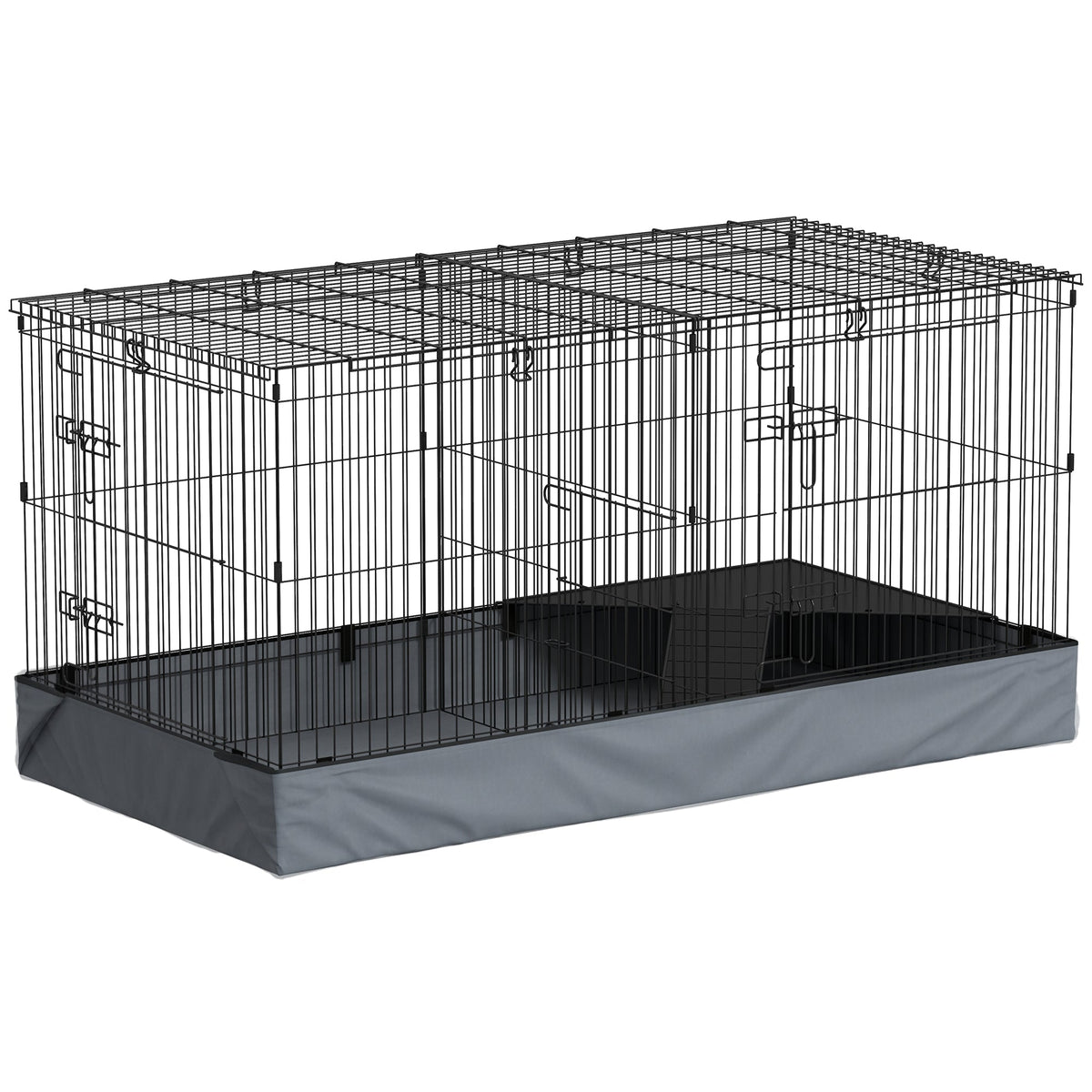 Cage pour petits animaux 2 en 1 avec dessus amovible enclos lapin 2 zones séparées rampe 121 x 61 x 61 cm en acier noir - Alma Nova Care
