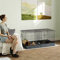 Cage pour petits animaux 2 en 1 avec dessus amovible enclos lapin 2 zones séparées rampe 121 x 61 x 61 cm en acier noir - Alma Nova Care