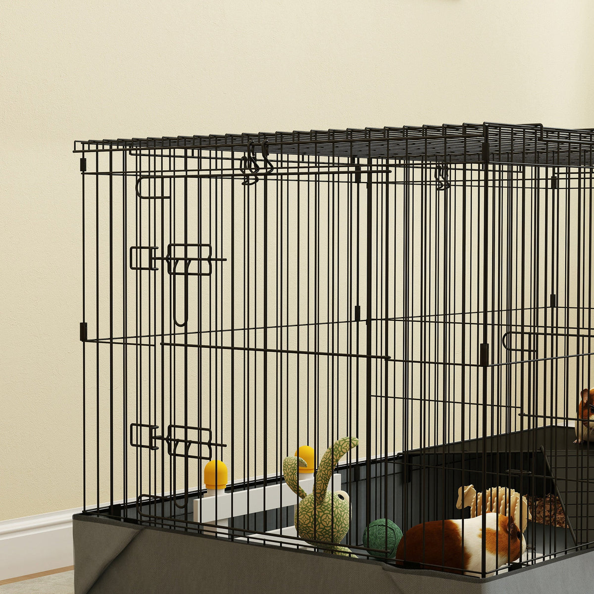Cage pour petits animaux 2 en 1 avec dessus amovible enclos lapin 2 zones séparées rampe 121 x 61 x 61 cm en acier noir - Alma Nova Care