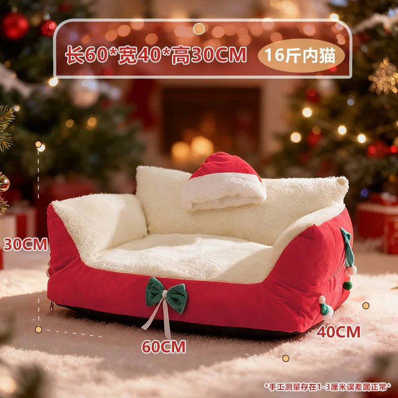 Christmas Warm Cat Bed Deep Sleep Semi-Closed Winter Dog House Washable Plush Pet Nest Holiday Gift for Cats Dogs - Alma Nova Care