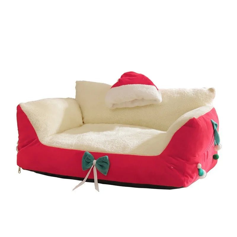 Christmas Warm Cat Bed Deep Sleep Semi-Closed Winter Dog House Washable Plush Pet Nest Holiday Gift for Cats Dogs - Alma Nova Care