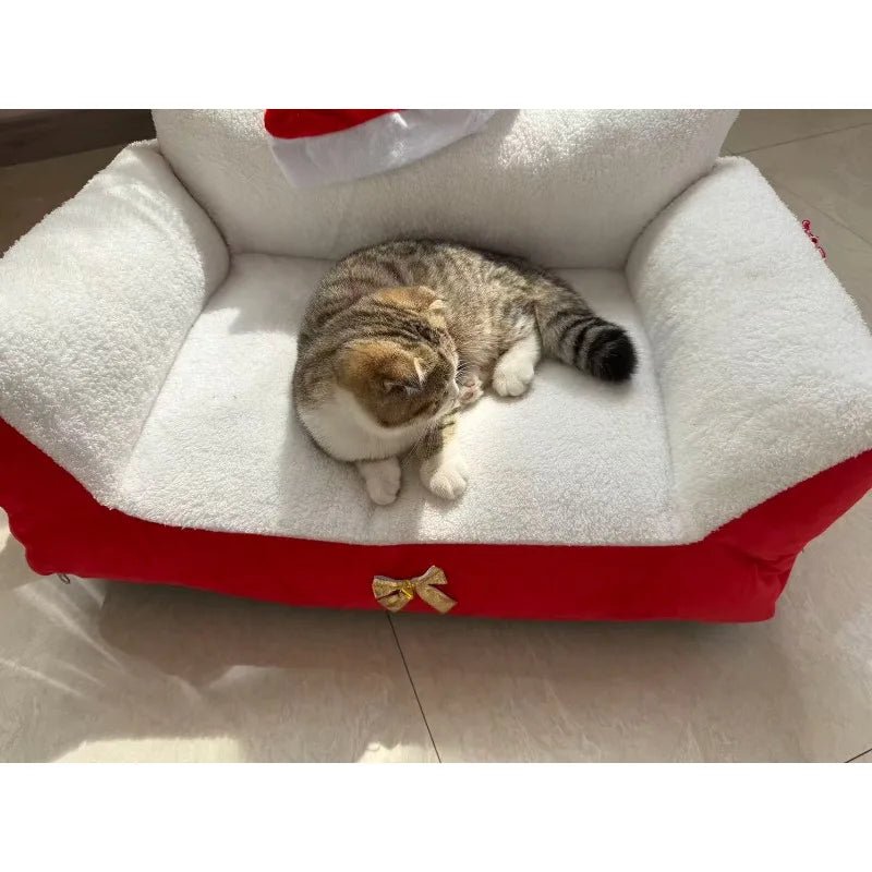 Christmas Warm Cat Bed Deep Sleep Semi-Closed Winter Dog House Washable Plush Pet Nest Holiday Gift for Cats Dogs - Alma Nova Care