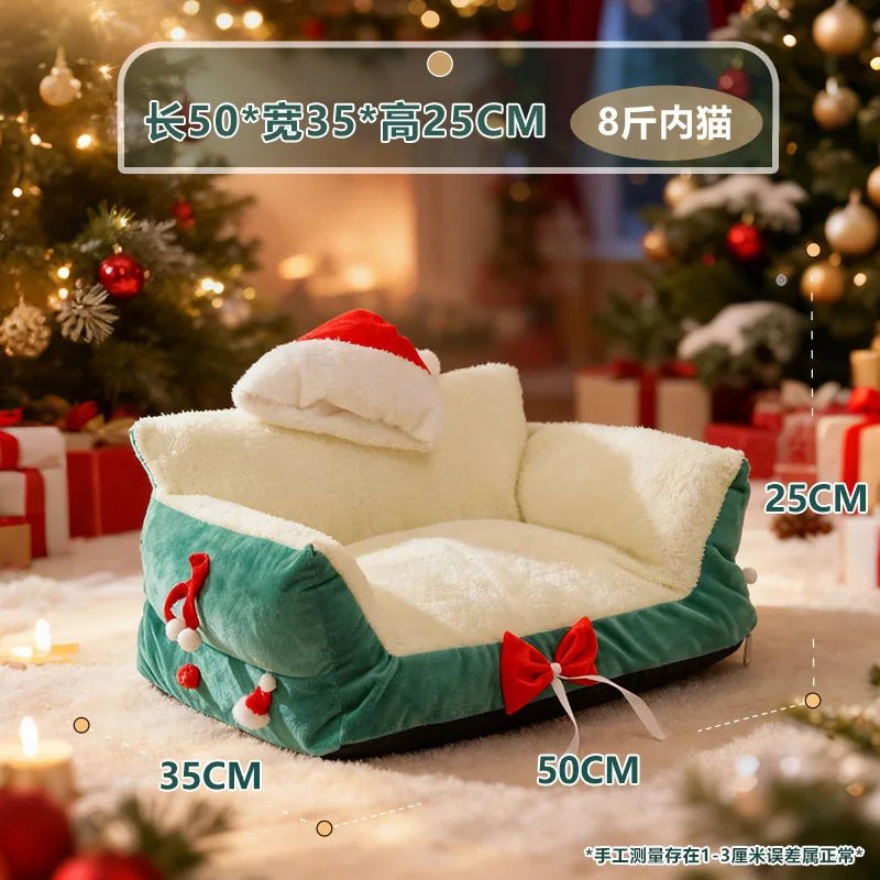 Christmas Warm Cat Bed Deep Sleep Semi-Closed Winter Dog House Washable Plush Pet Nest Holiday Gift for Cats Dogs - Alma Nova Care