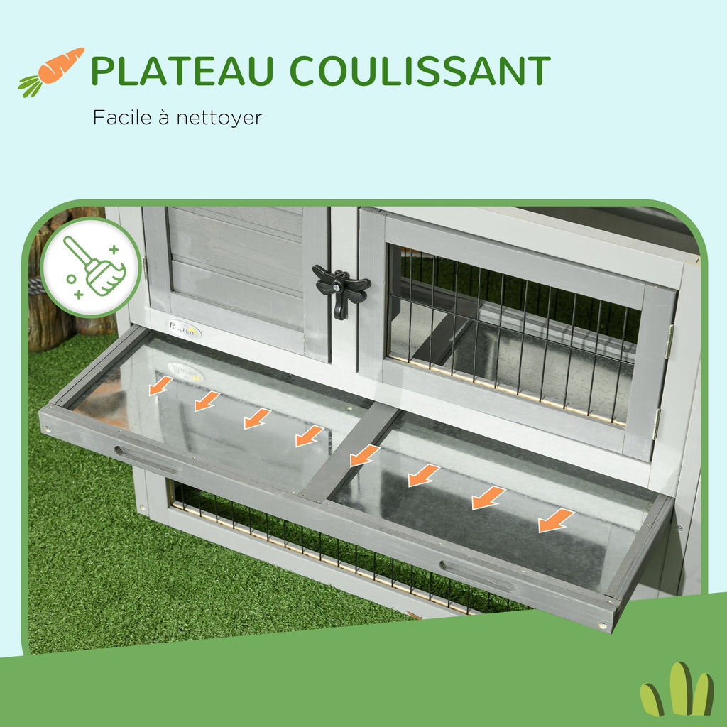 Clapier de sol cage à lapin cottage niche supérieure avec rampe enclos extérieur 150 x 52 x 68 cm gris - Alma Nova Care