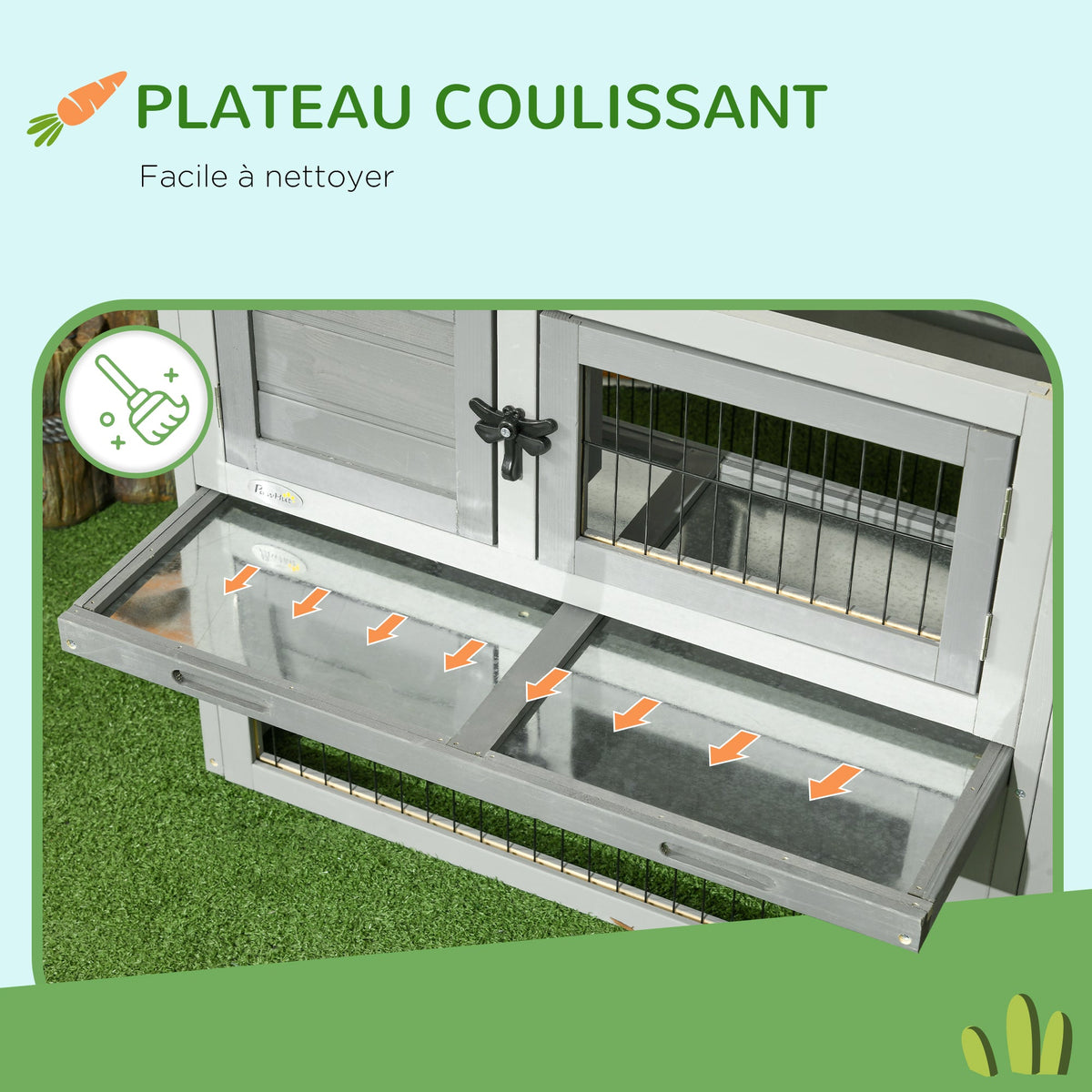 Clapier de sol cage à lapin cottage niche supérieure avec rampe enclos extérieur 150 x 52 x 68 cm gris - Alma Nova Care