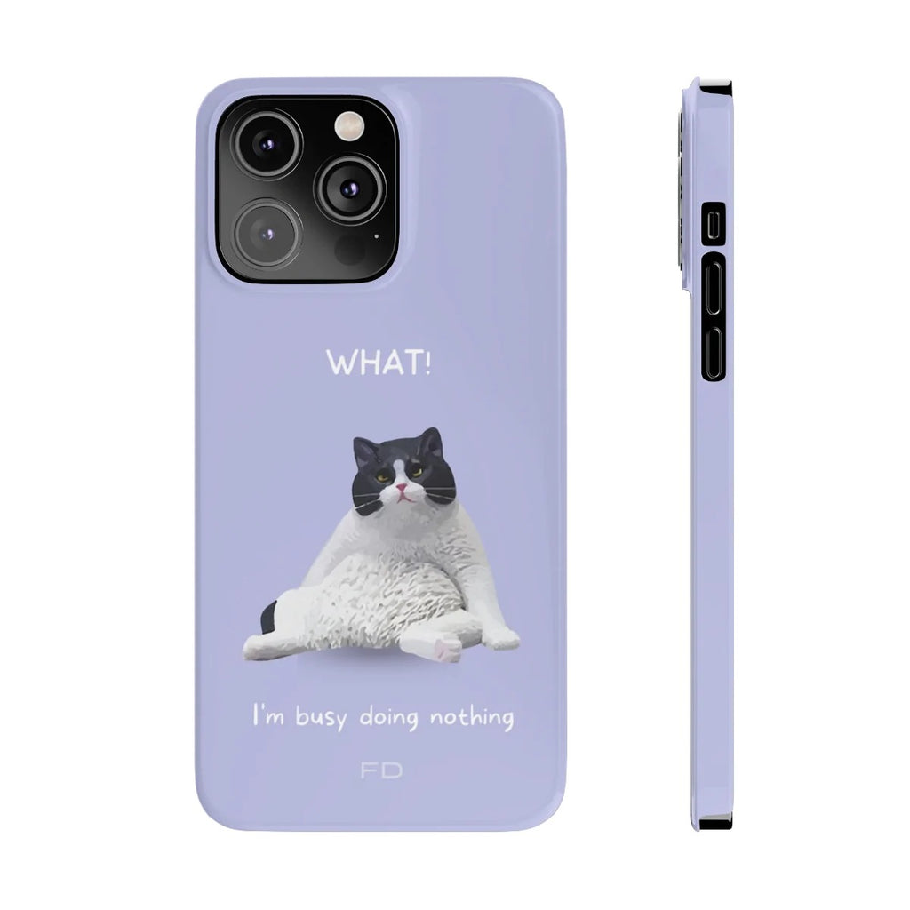 Grappig kattenthema paarse slanke hoes voor iPhone 14-serie