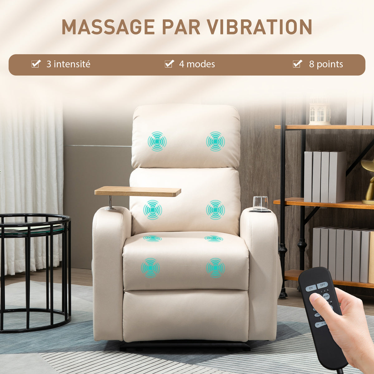 Relaxatiefuil massagestoel verstelbaar met tablet, zijvakken en afstandsbediening tv-stoel