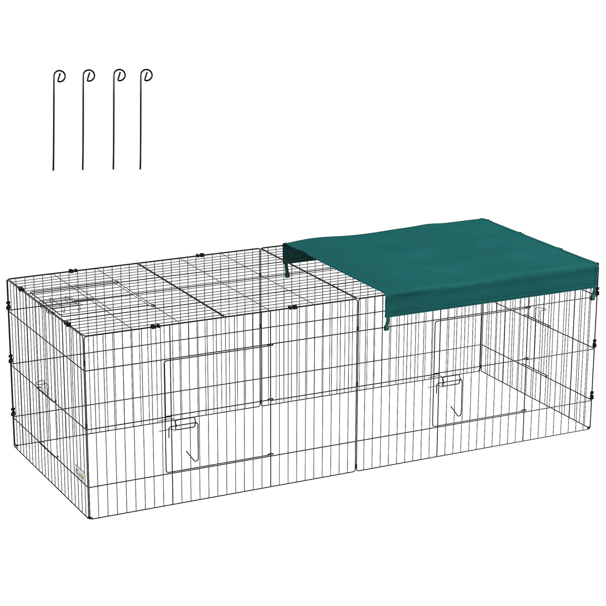 Parc enclos modulable acier avec bache pour lapins rongeurs petits animaux intérieur extérieur 220L x 85l x 70H cm vert