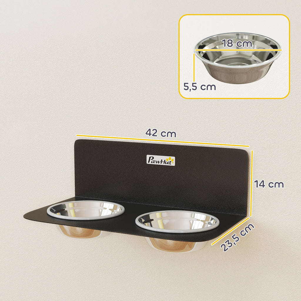 Gamelle Bol pour Chien Double Gamelle Support Mural 2 Bols Acier Inox 800ml Hauteur Réglable 42x23,5x14cm Noir - Alma Nova Care
