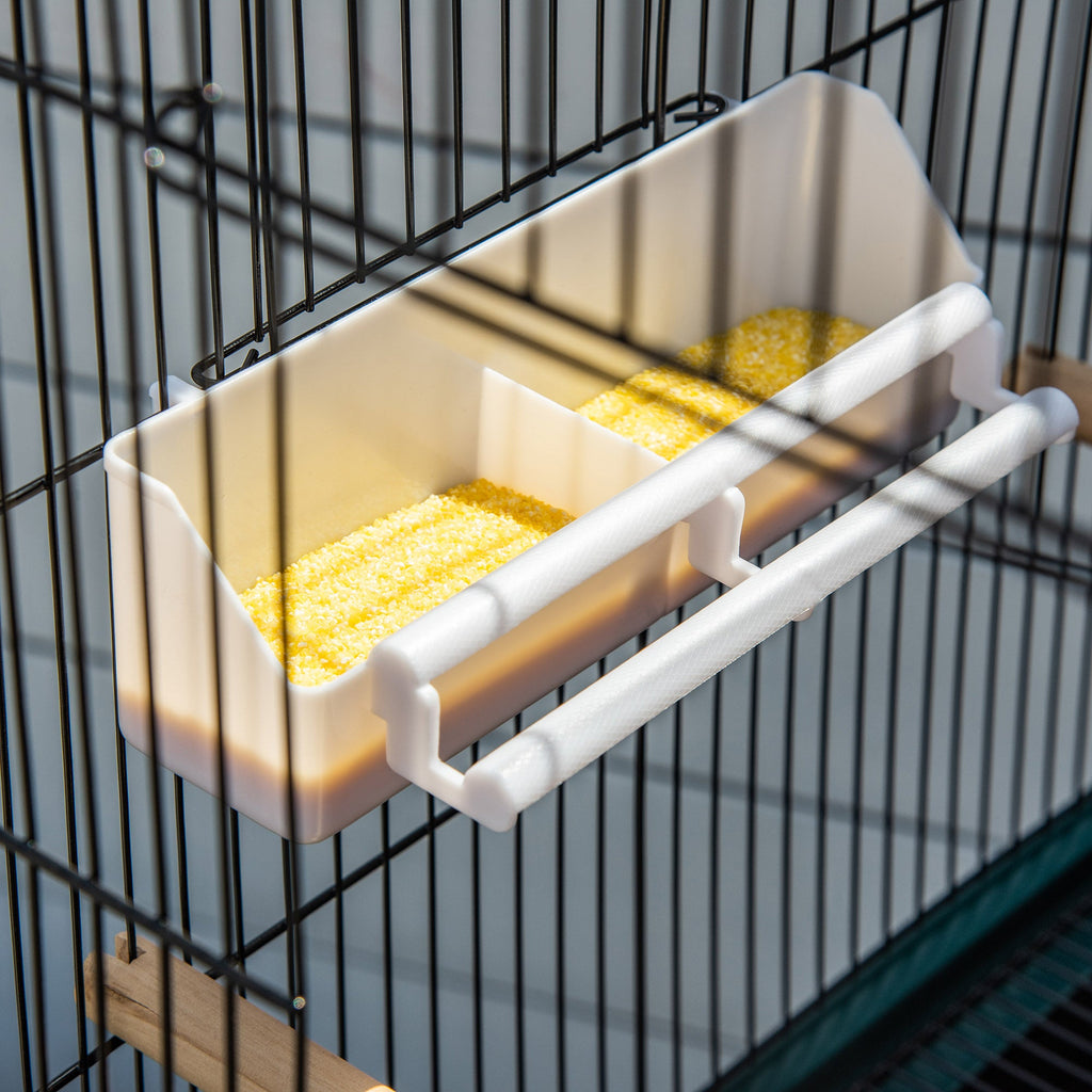 Grande Cage à Oiseaux sur pied double avec mangeoires perchoirs plateau amovible roulettes - Dim. 51,5L x 50l x 140H cm - Alma Nova Care