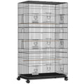 Grande Cage à Oiseaux sur Roulettes en Acier, Plateau Amovible, Portes, Perchoirs, Mangeoires, 77x46,5x141cm, Noir - Alma Nova Care