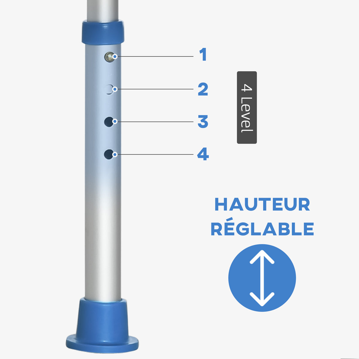Douchestoel douchekruk - gevoerde en verstelbare zitting, antislip zuignapdoppen, van blauw aluminium