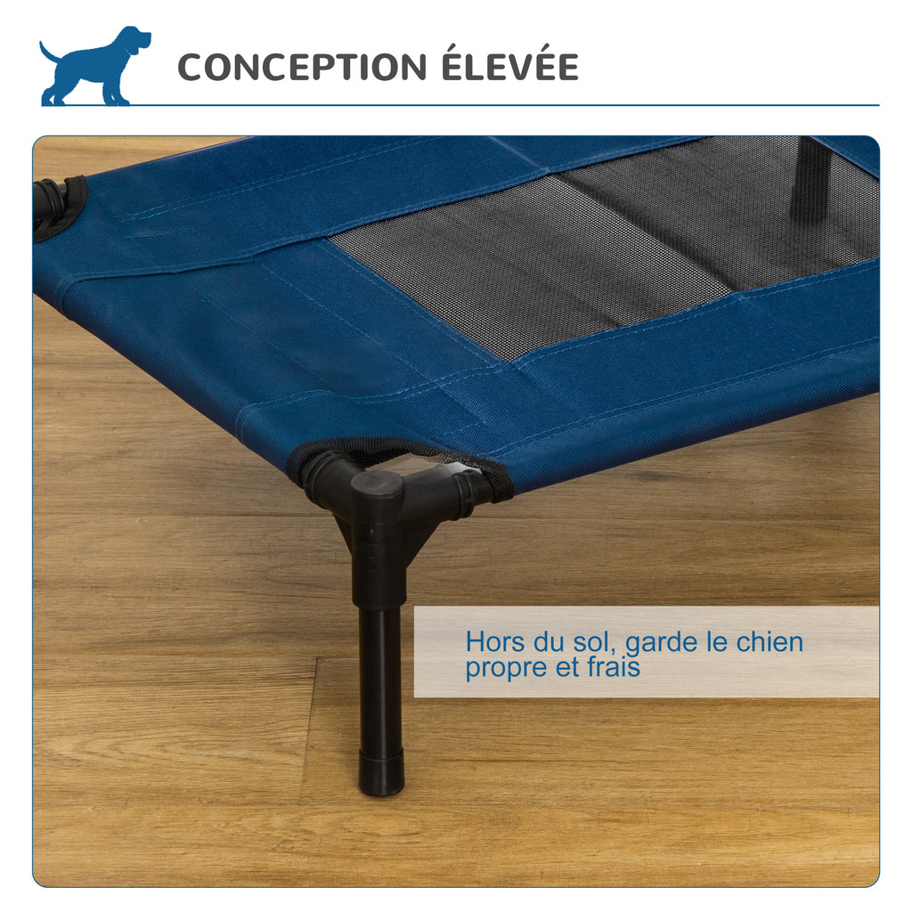 Verhoogd honden- en kattenbed voor huisdieren, microgeperforeerd textilene oxford-stof, 61 x 46 x 18 cm, blauw en zwart