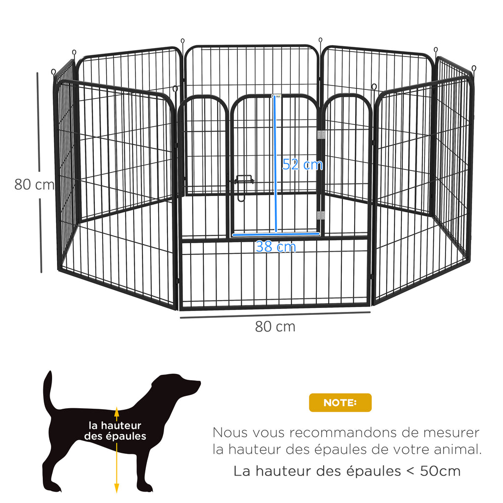 Luxe modulaire puppyren van epoxystaal met afsluitbare deur voor honden, konijnen, knaagdieren, kleine dieren, voor binnen en buiten 80 x 80 cm zwart