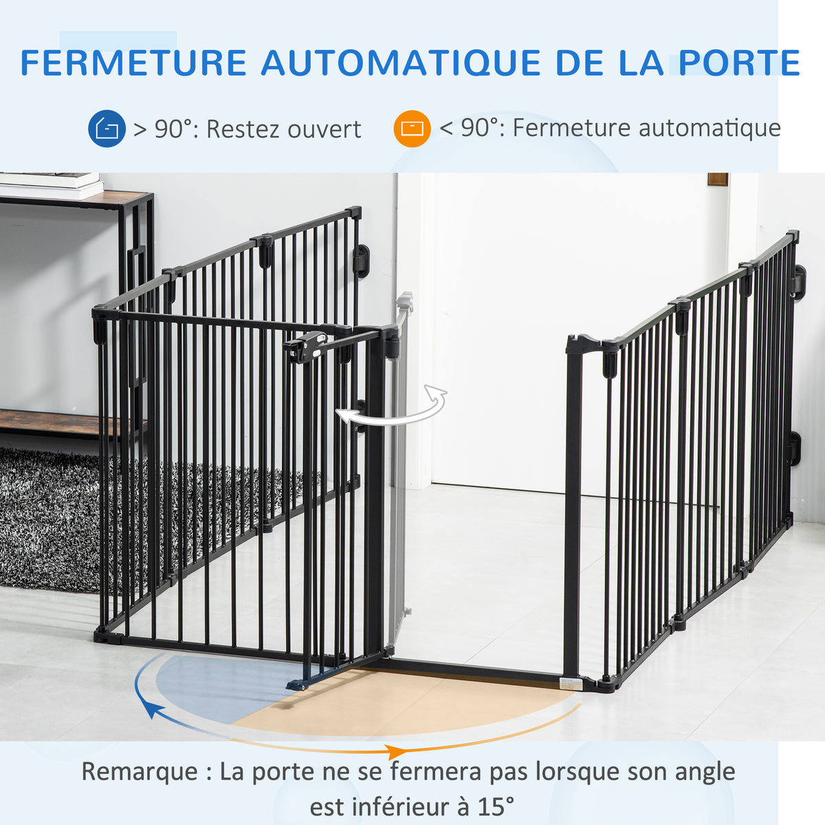 Barrière de Sécurité pour Cheminée, Parc Enclos Chien Pliable Modulable 8 Panneaux avec Porte, sans Perçage