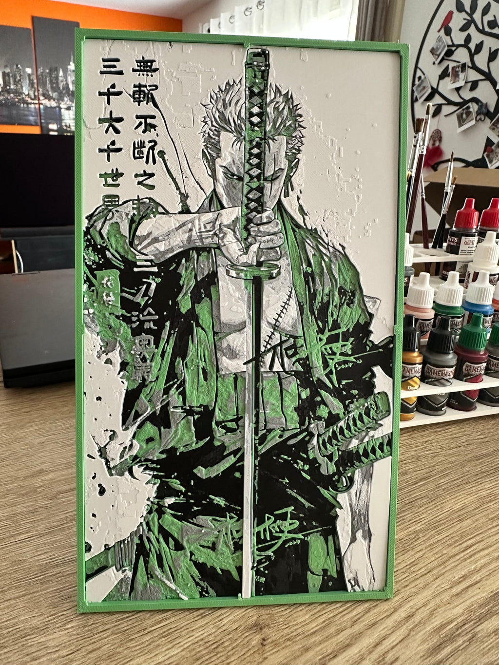 3D manga zwaardvechter reliëfschilderij – Decoratief 3D-kader