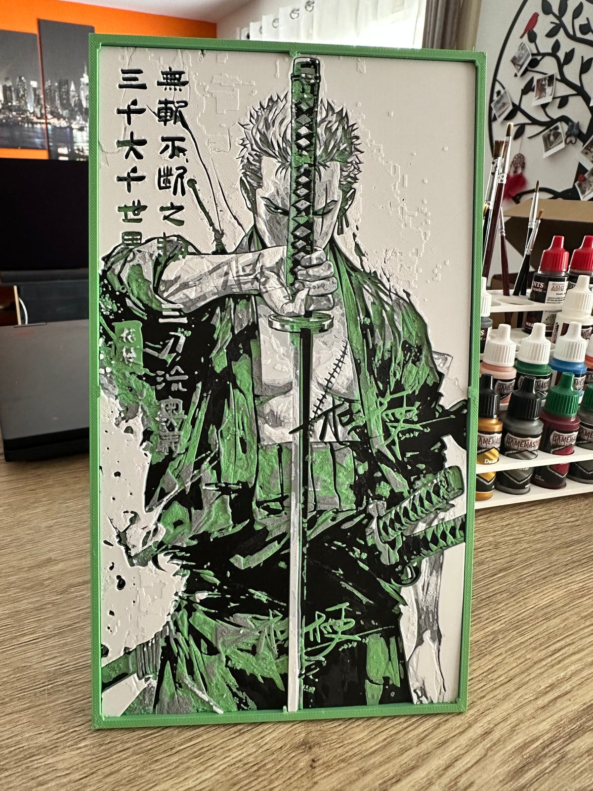 3D manga zwaardvechter reliëfschilderij – Decoratief 3D-kader
