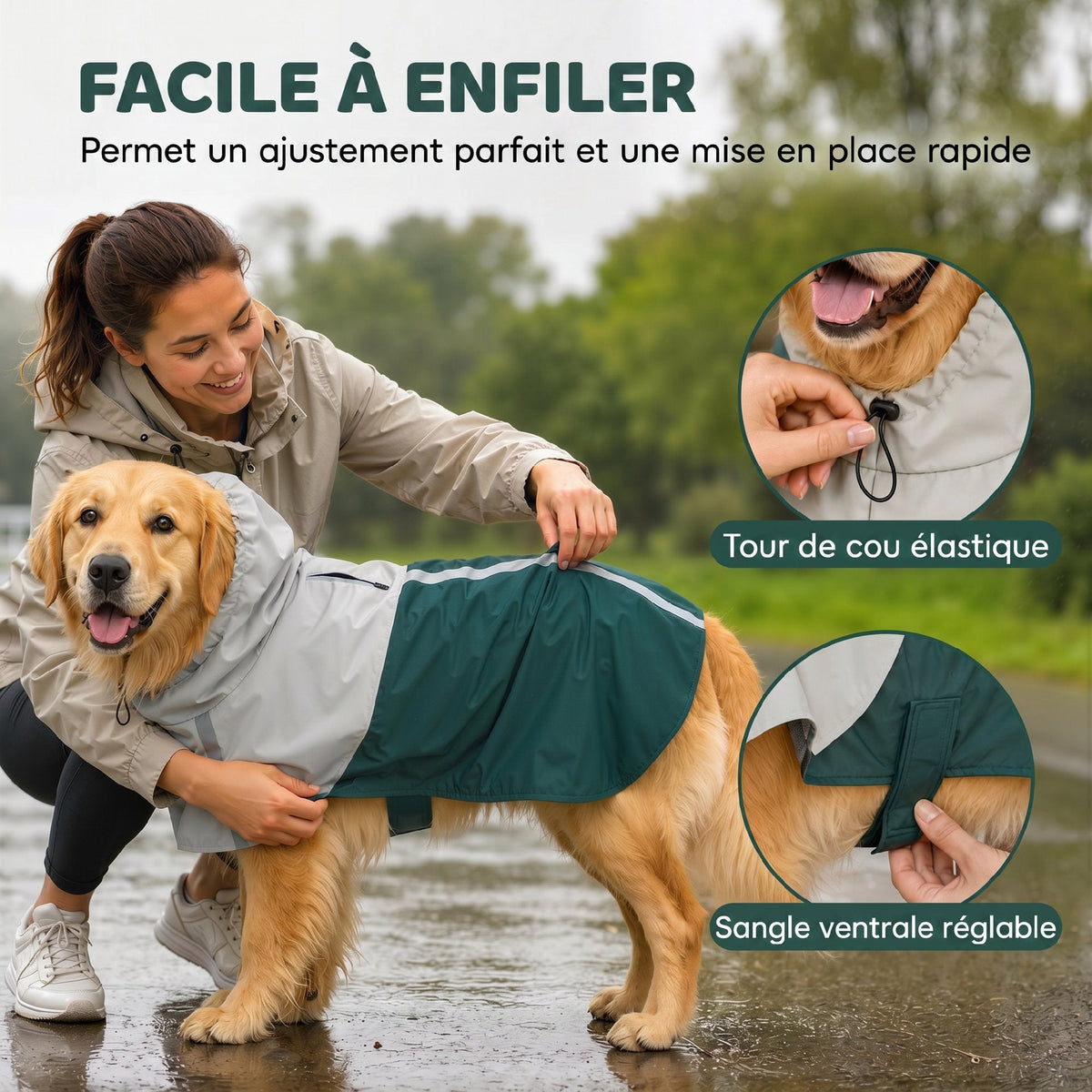 Imperméable pour Chien avec Capuche, Bandes Réfléchissantes, Ouverture pour Laisse, 110x72x0,5cm, Vert - Alma Nova Care