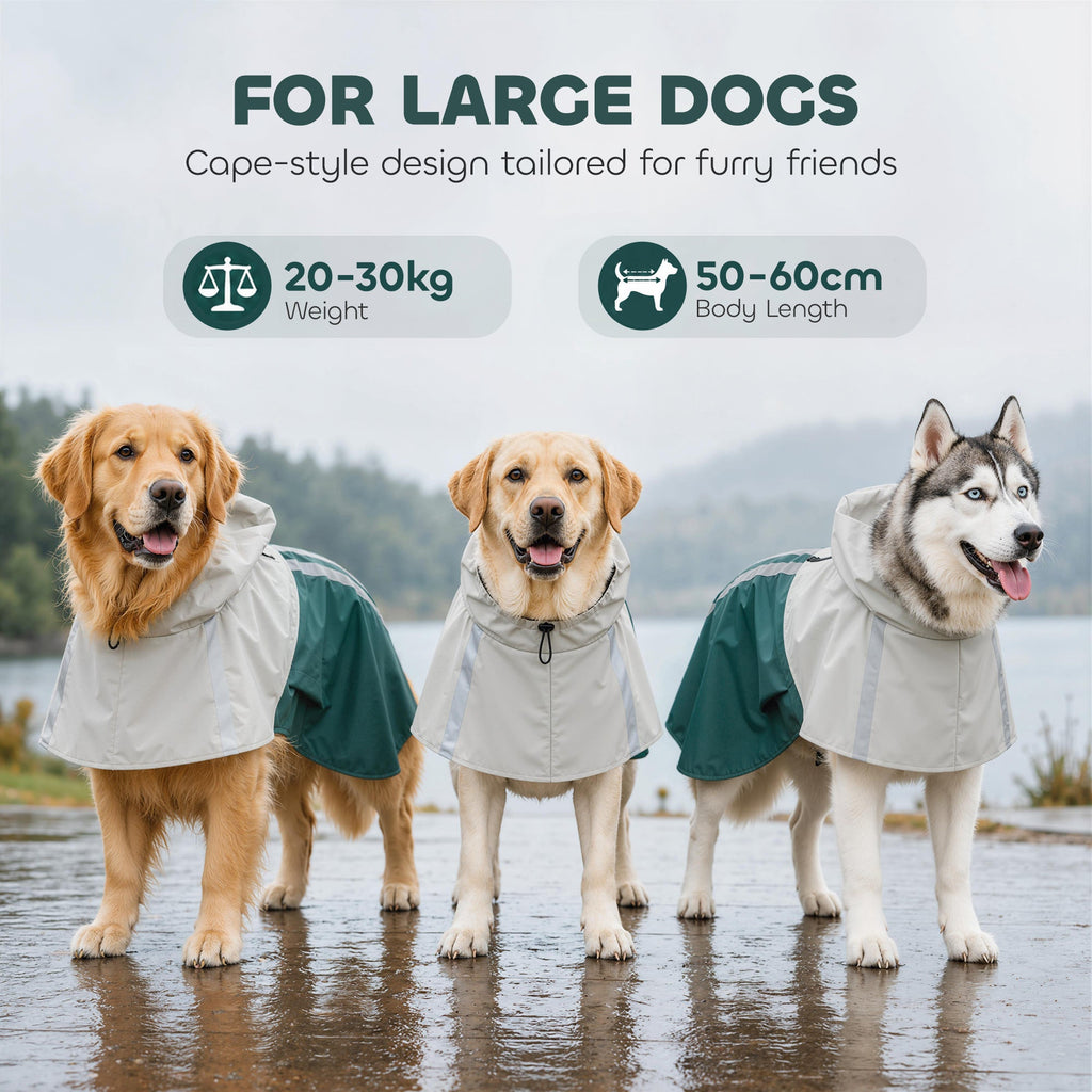 Imperméable pour Chien avec Capuche, Bandes Réfléchissantes, Ouverture pour Laisse, 110x72x0,5cm, Vert - Alma Nova Care