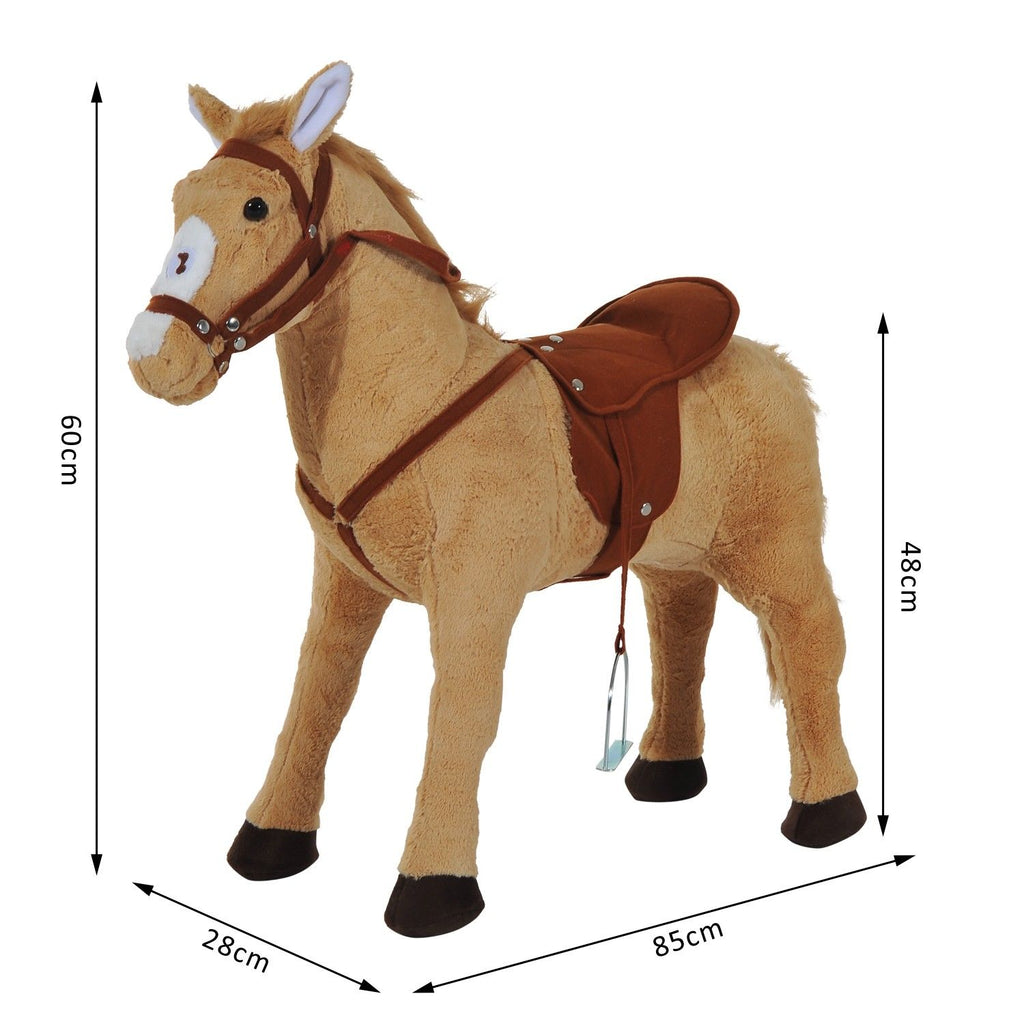 Staand pluche paard voor kinderen vanaf 2 jaar met geluidseffecten, zadel en hoofdstel, 85 cm (lengte), beige