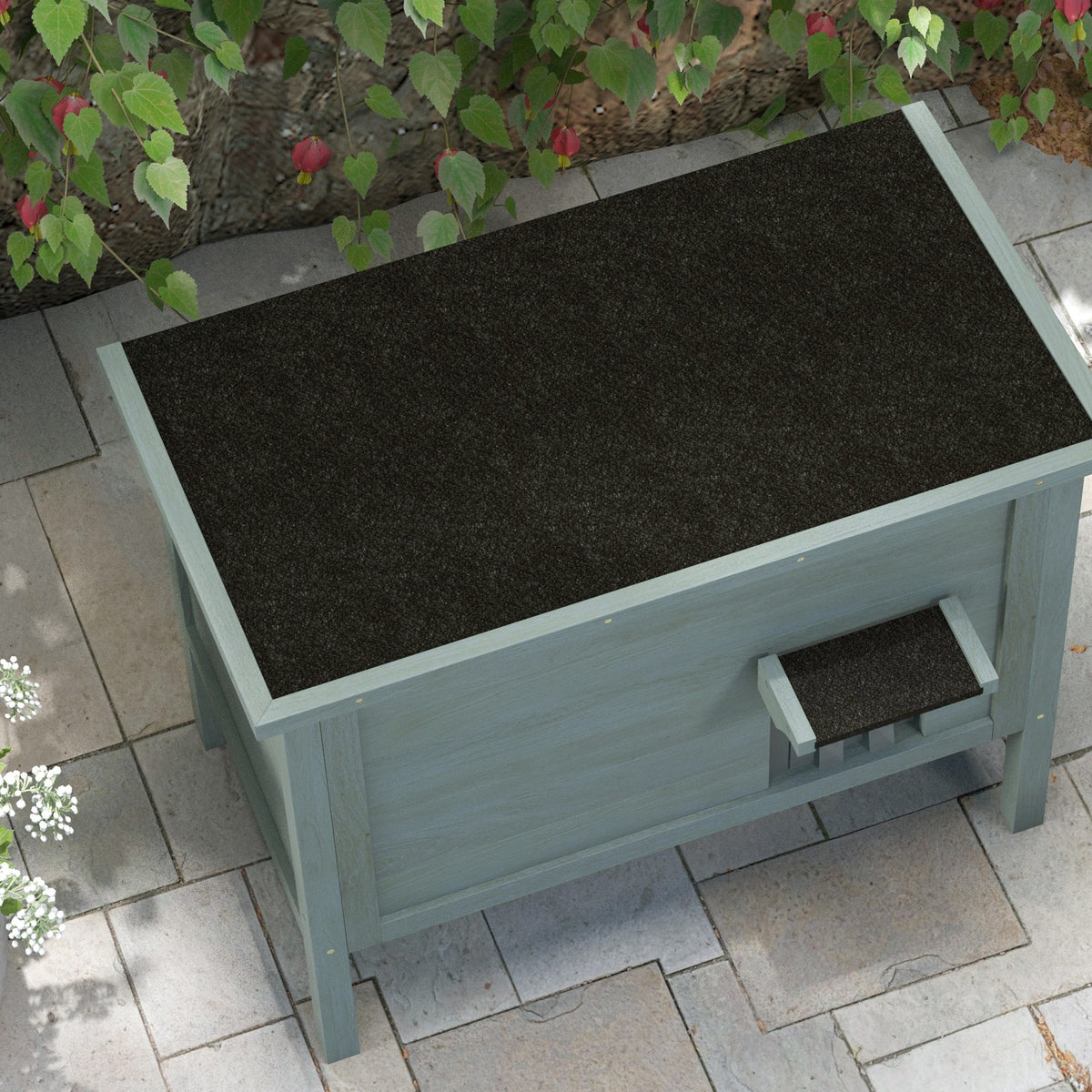Kattenhuis buitenhok van hout verhoogd met openslaand dak geïsoleerd 85 x 50 x 68,5 cm donkergrijs en zwart