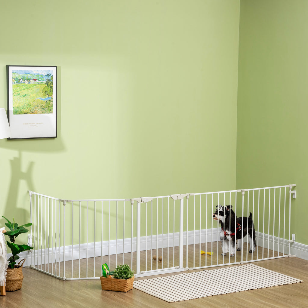 Barrière de sécurité parc enclos chien modulable pliable porte intégrée 300L max. x 74,5H cm métal PP blanc