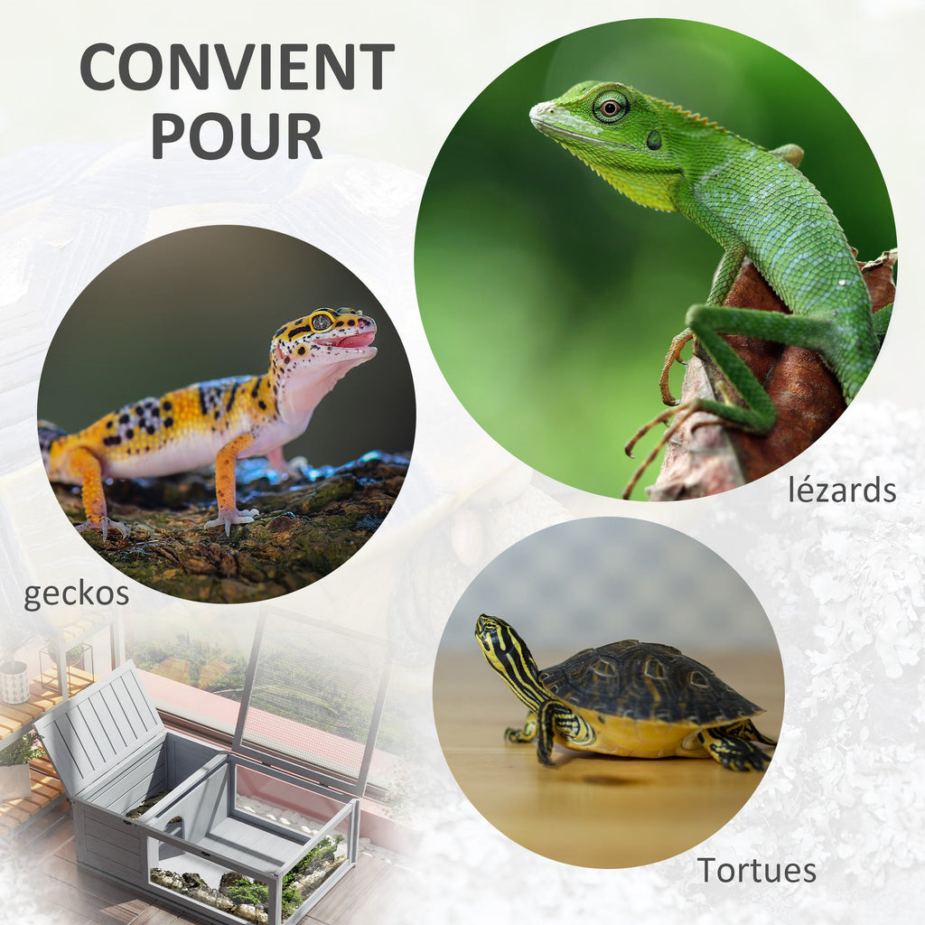 Maison enclos cage habitat pour petit animal tortues avec 2 espaces 91 x 60,5 x 32 cm bois massif gris - Alma Nova Care