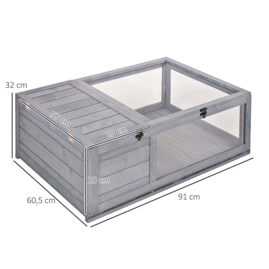Maison enclos cage habitat pour petit animal tortues avec 2 espaces 91 x 60,5 x 32 cm bois massif gris - Alma Nova Care