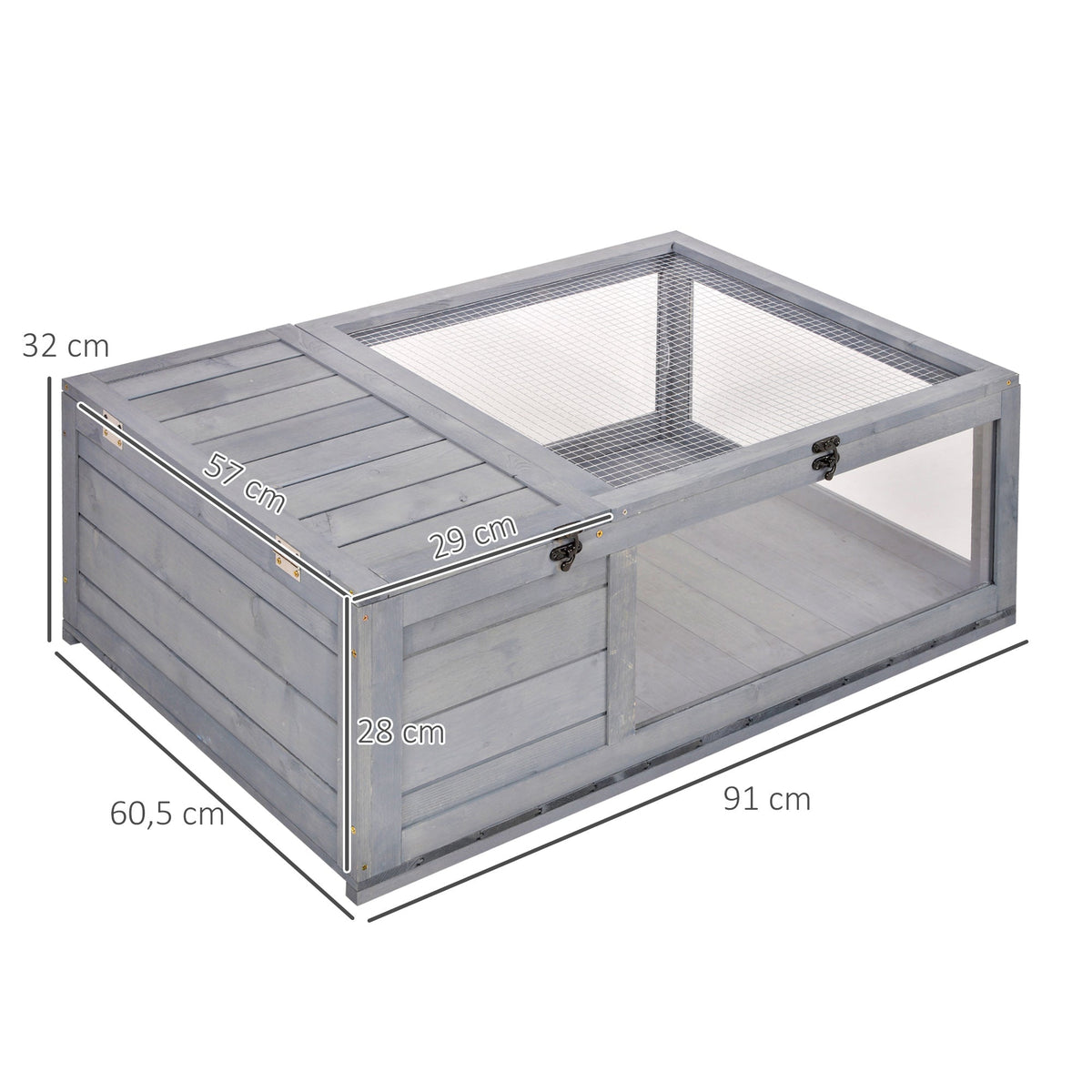 Maison enclos cage habitat pour petit animal tortues avec 2 espaces 91 x 60,5 x 32 cm bois massif gris - Alma Nova Care