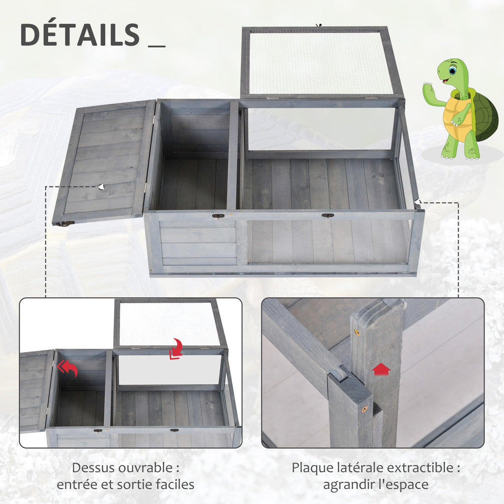 Maison enclos cage habitat pour petit animal tortues avec 2 espaces 91 x 60,5 x 32 cm bois massif gris - Alma Nova Care