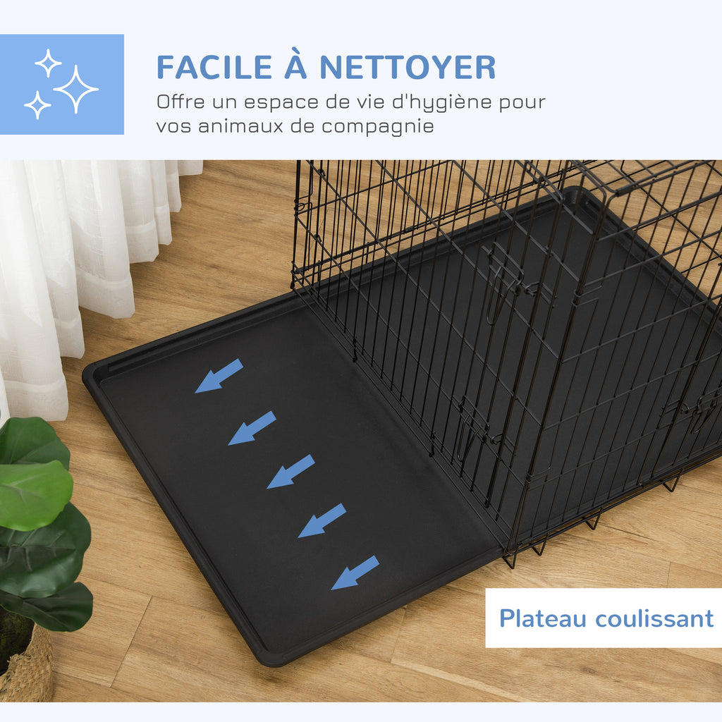 Cage caisse de transport pliante pour chien en acier 2 portes verrouillables 121 x 77 x 82 cm noir