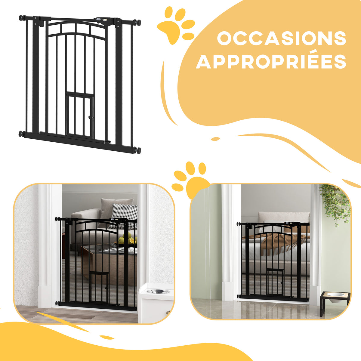 Barrière de sécurité animaux chien porte fermeture automatique sans perçage de 74 à 80 cm acier noir