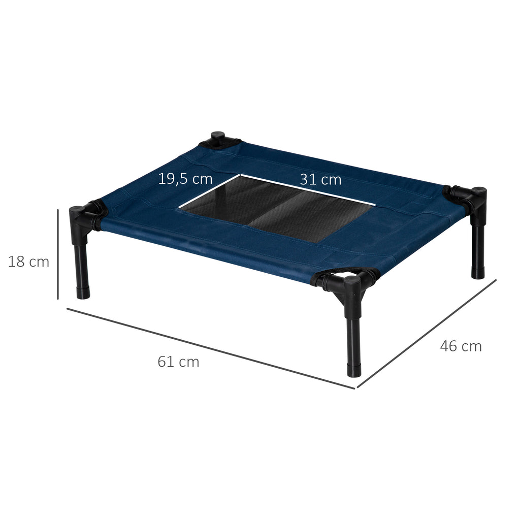 Verhoogd honden- en kattenbed voor huisdieren, microgeperforeerd textilene oxford-stof, 61 x 46 x 18 cm, blauw en zwart