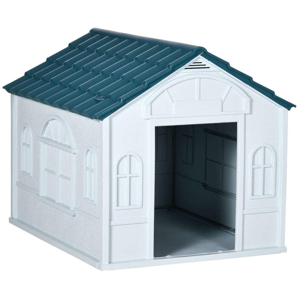 Niche pour Chien Extérieur avec Toit en Pente et Porte Avant Ouverte, pour Chiens Moyens et Grands, 84,2x98,2x82cm, Bleu - Alma Nova Care