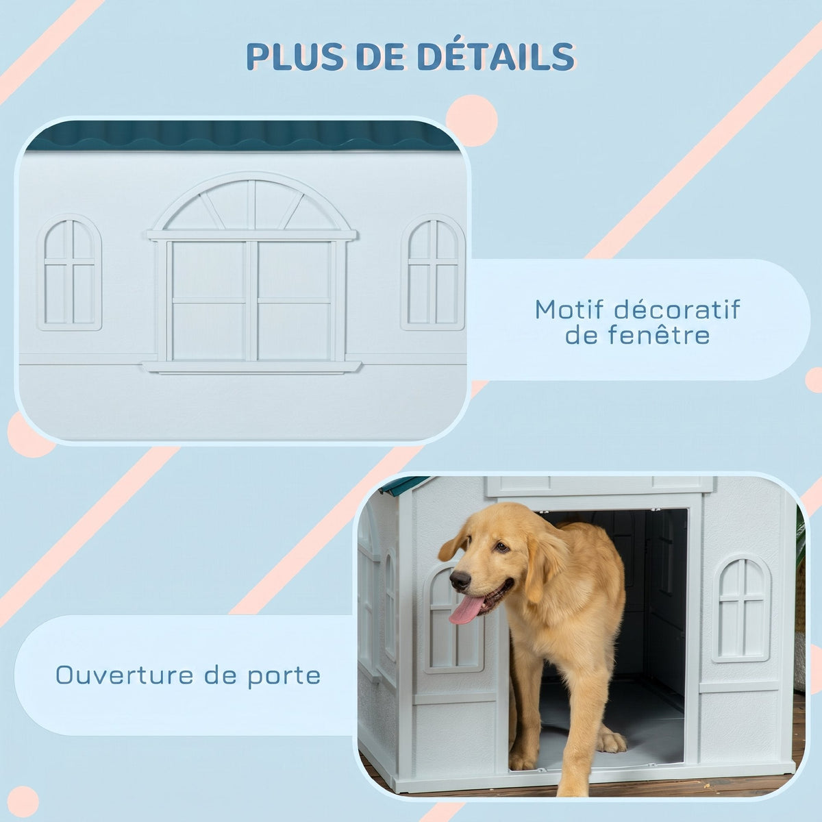 Niche pour Chien Extérieur avec Toit en Pente et Porte Avant Ouverte, pour Chiens Moyens et Grands, 84,2x98,2x82cm, Bleu - Alma Nova Care