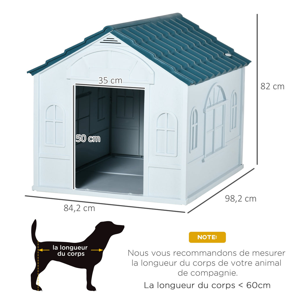 Niche pour Chien Extérieur avec Toit en Pente et Porte Avant Ouverte, pour Chiens Moyens et Grands, 84,2x98,2x82cm, Bleu - Alma Nova Care