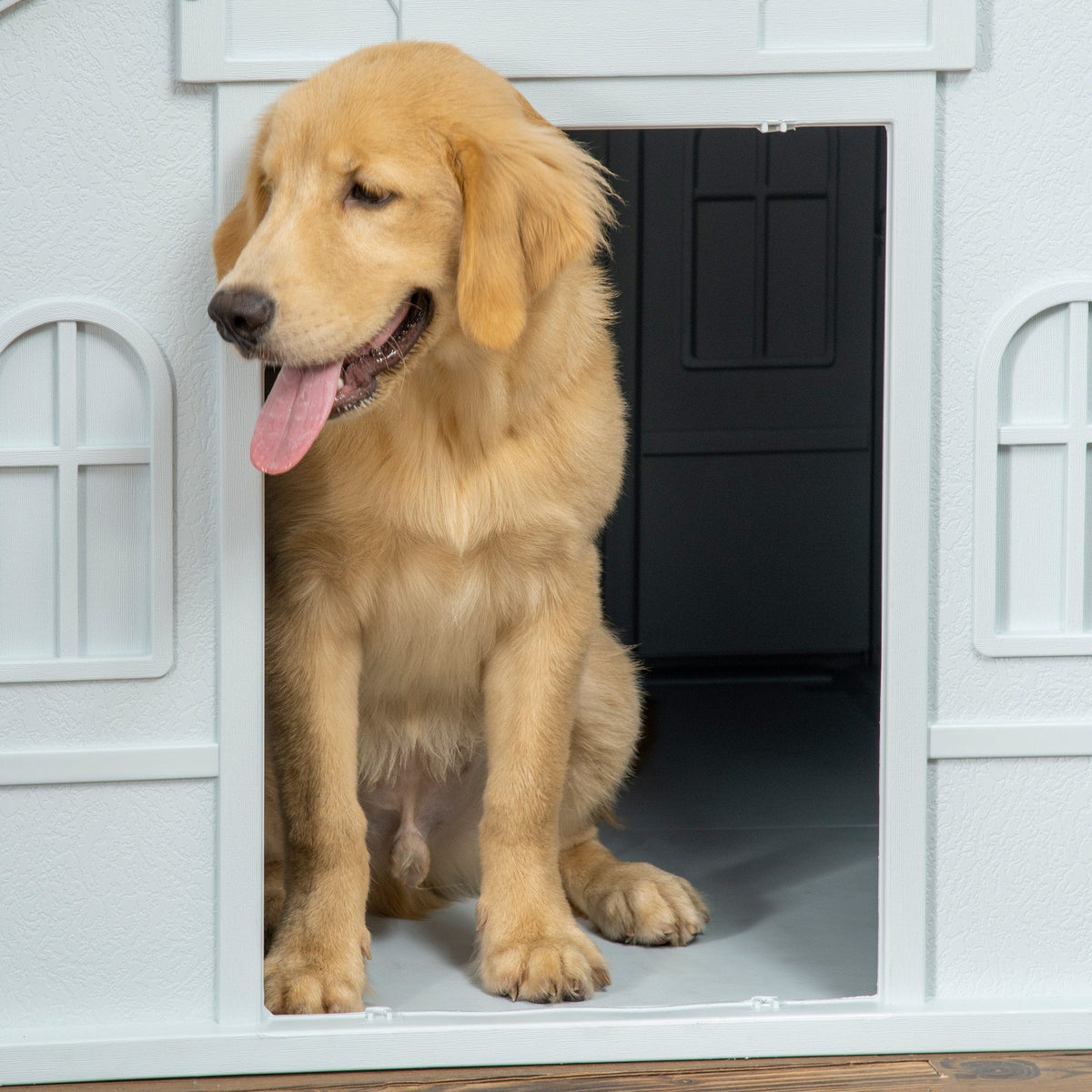 Niche pour Chien Extérieur avec Toit en Pente et Porte Avant Ouverte, pour Chiens Moyens et Grands, 84,2x98,2x82cm, Bleu - Alma Nova Care