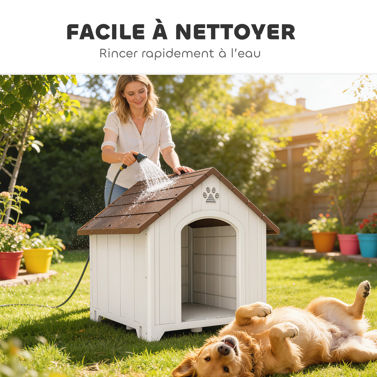 Niche pour chien extérieur, maison chien en polypropylène imperméable, ventilé, plancher surélevé, gris clair - Alma Nova Care