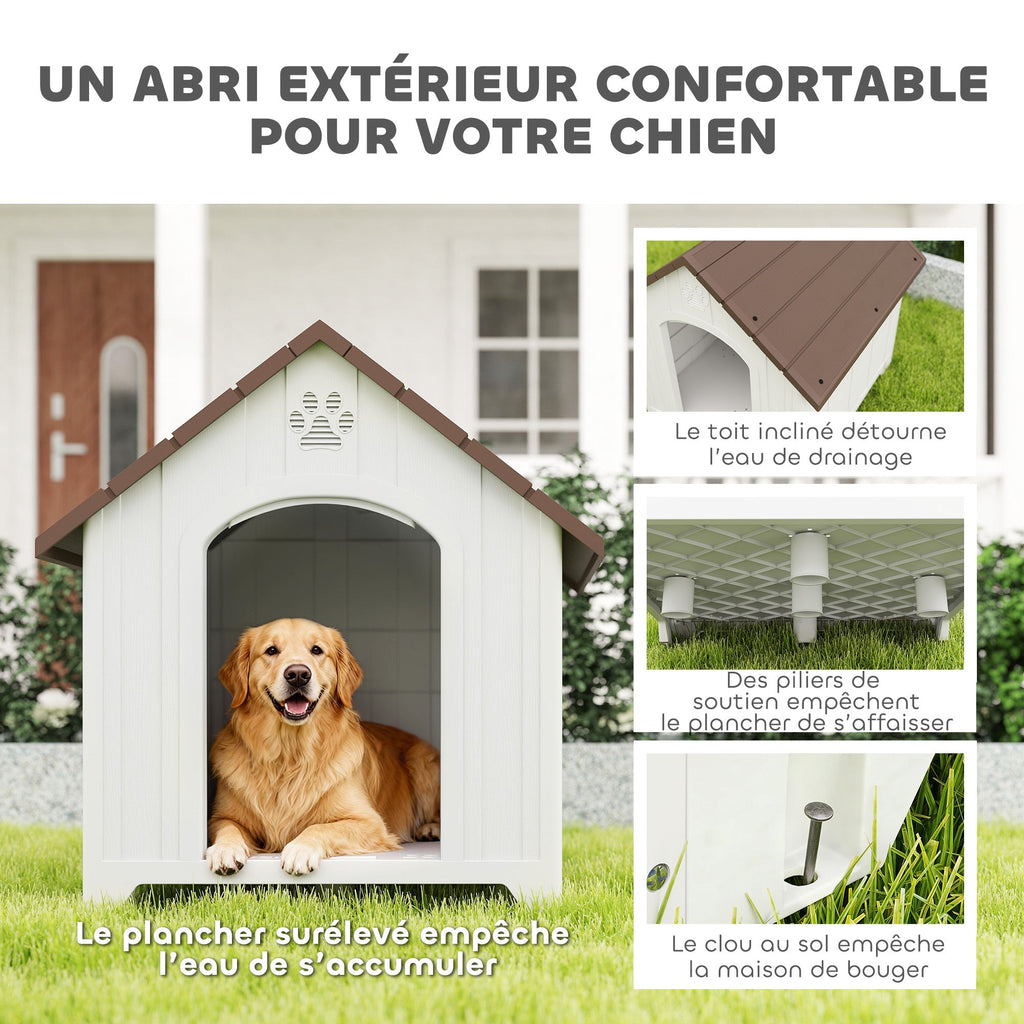 Niche pour chien extérieur, maison chien en polypropylène imperméable, ventilé, plancher surélevé, gris clair - Alma Nova Care