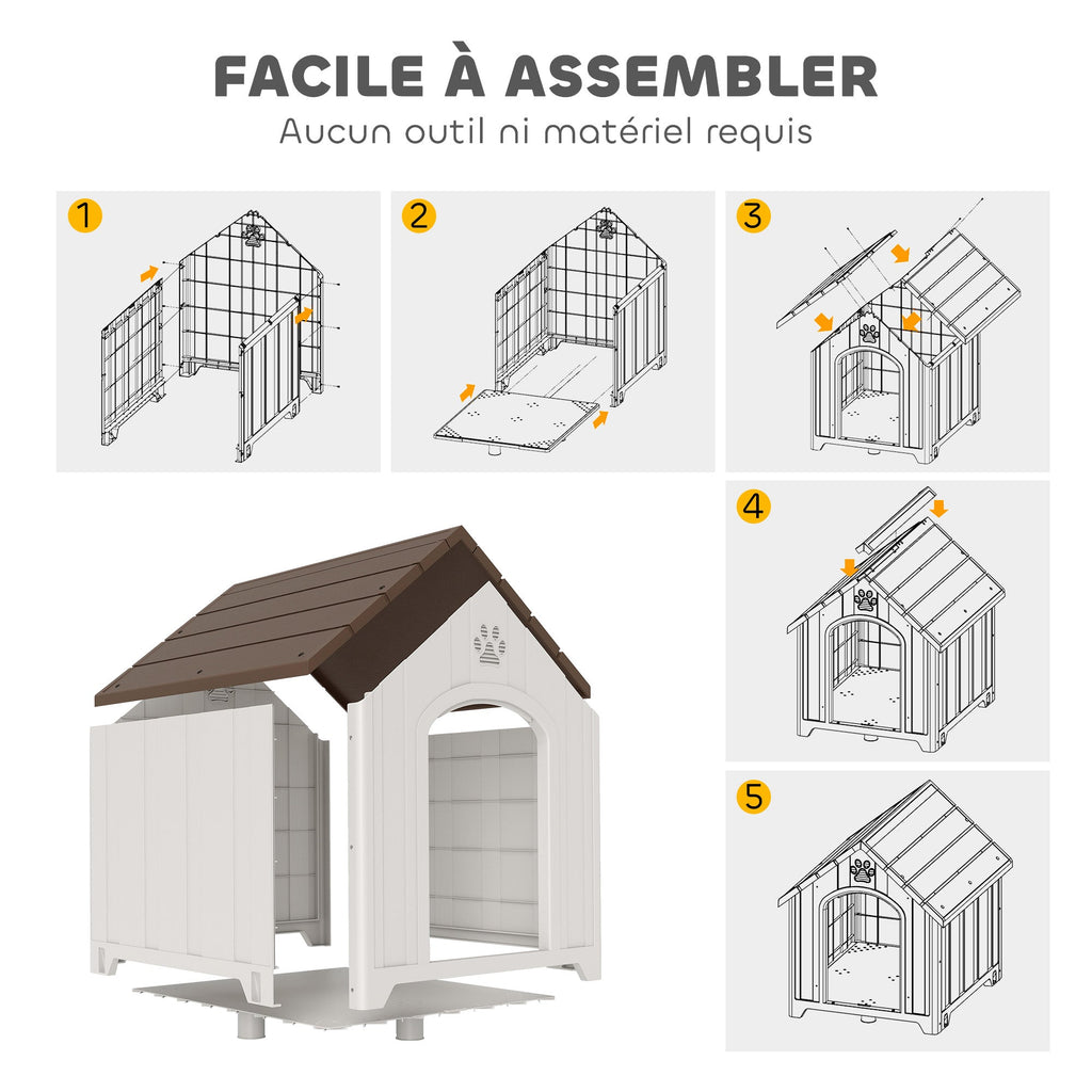 Niche pour chien extérieur, maison chien en polypropylène imperméable, ventilé, plancher surélevé, gris clair - Alma Nova Care