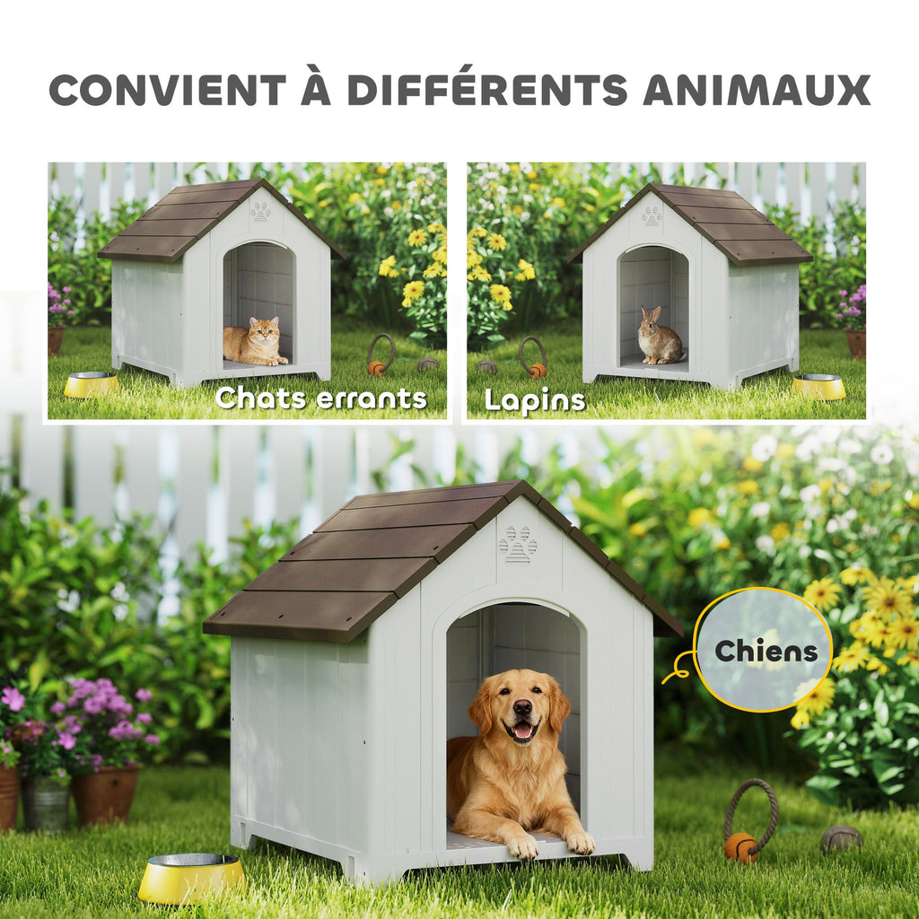 Niche pour chien extérieur, maison chien en polypropylène imperméable, ventilé, plancher surélevé, gris clair - Alma Nova Care