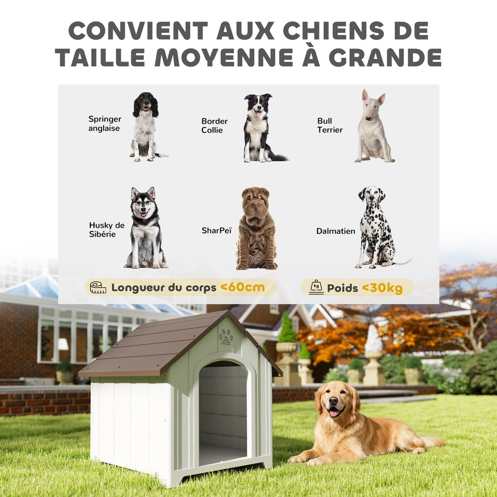 Niche pour chien extérieur, maison chien en polypropylène imperméable, ventilé, plancher surélevé, gris clair - Alma Nova Care