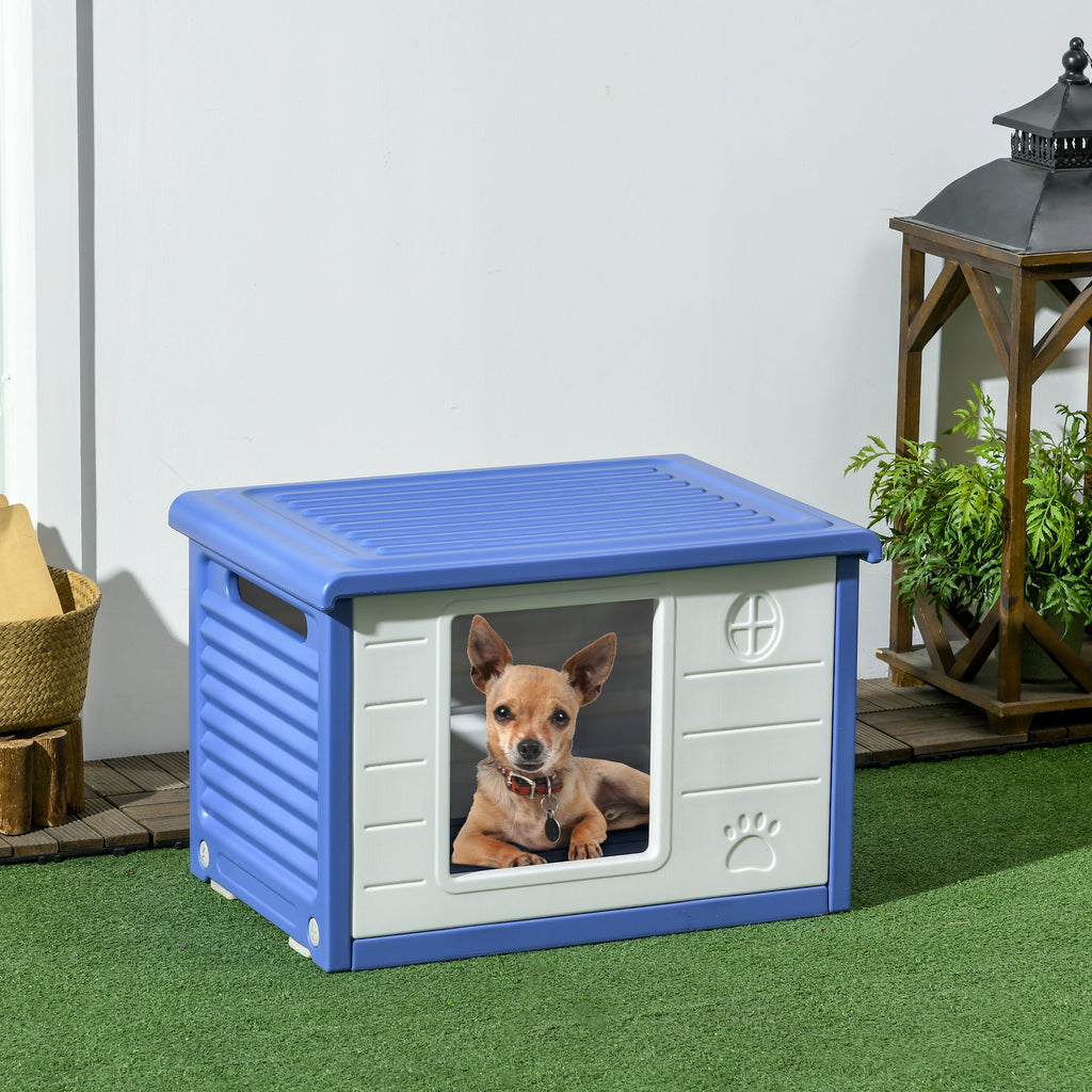 Niche pour chien extérieure en plastique maison pour chiens avec bouches d'aération bleu et blanc - Alma Nova Care