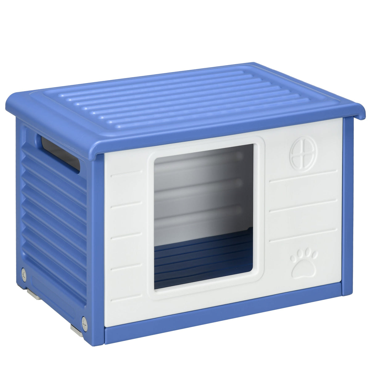 Niche pour chien extérieure en plastique maison pour chiens avec bouches d'aération bleu et blanc - Alma Nova Care